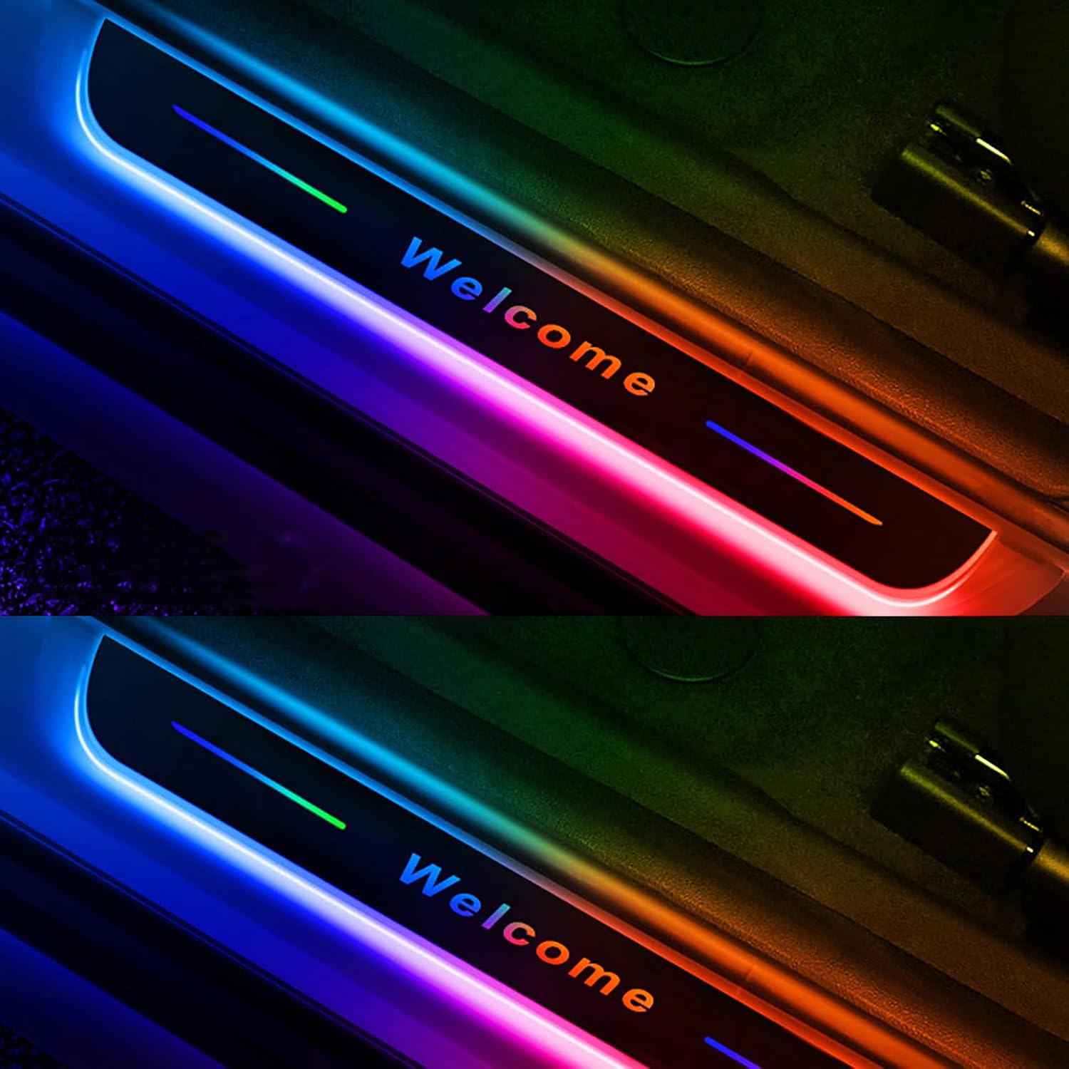 Customizable Car Door Sill Lights LED Welcome Courtesy Lights, Wireless Car Door Welcome Courtesy Lights Waterproof Car Threshold Light Auto-Sensing Multiple Modes Colors Adjustable USB Charging