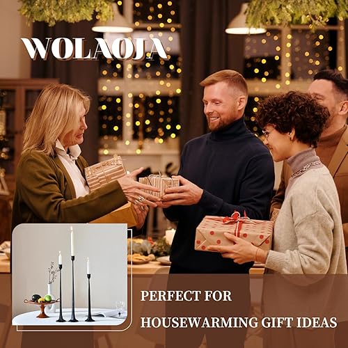 Miniatura 6 de Portavelas de hierro negro, juego de 3 portavelas para palitos de velas, se adapta a velas LED y velas LED de 34 pulgadas de grosor, centro de mesa