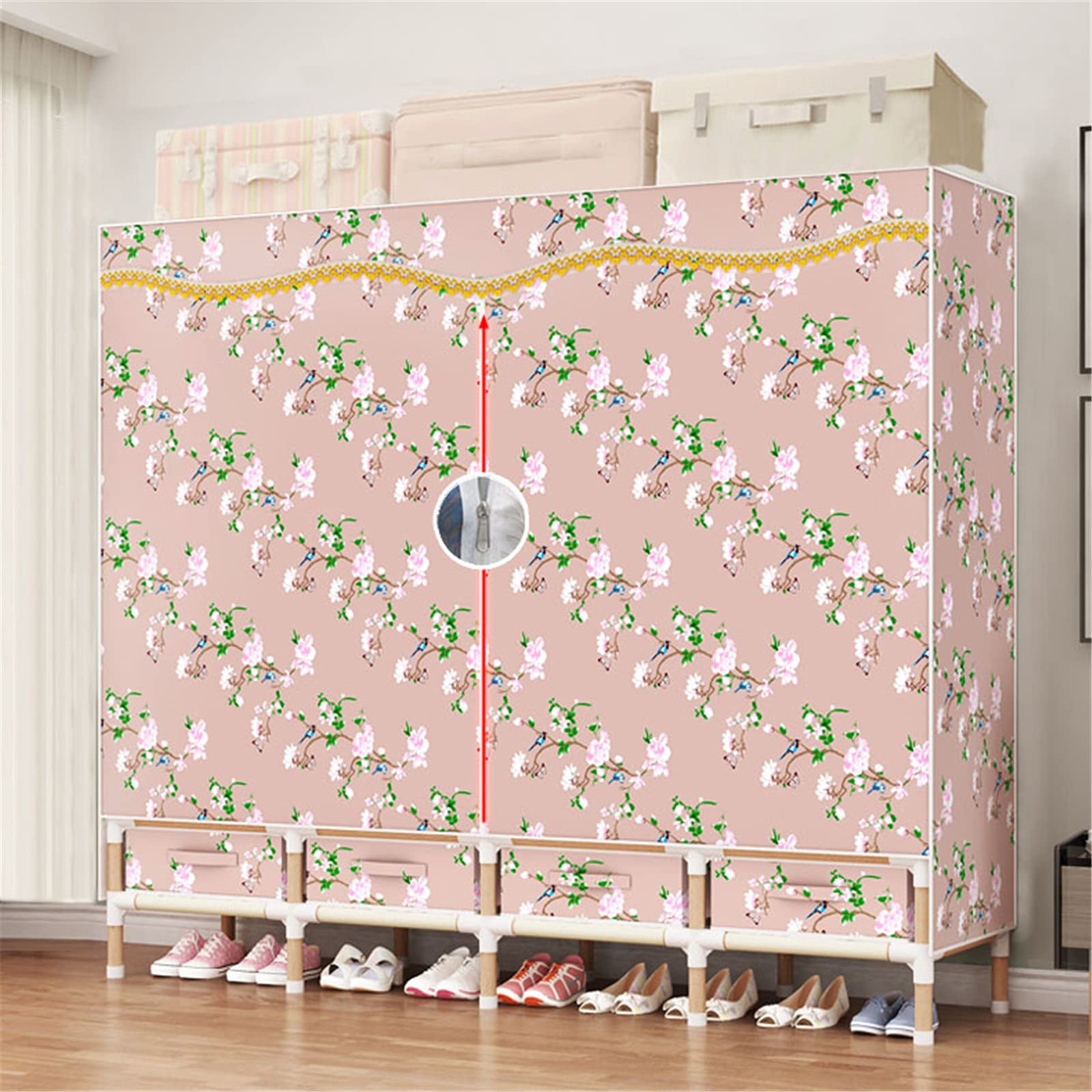 Kleiderschrank zusammenbauen,tragbare Schrank-Aufbewahrungsregale,zusammenklappbare Kleiderstange,Kleiderschrank,Massivholzrahmen,Kleideraufbewahrungs-Organizer,168 x 86 x 45 cm (Größe: 168