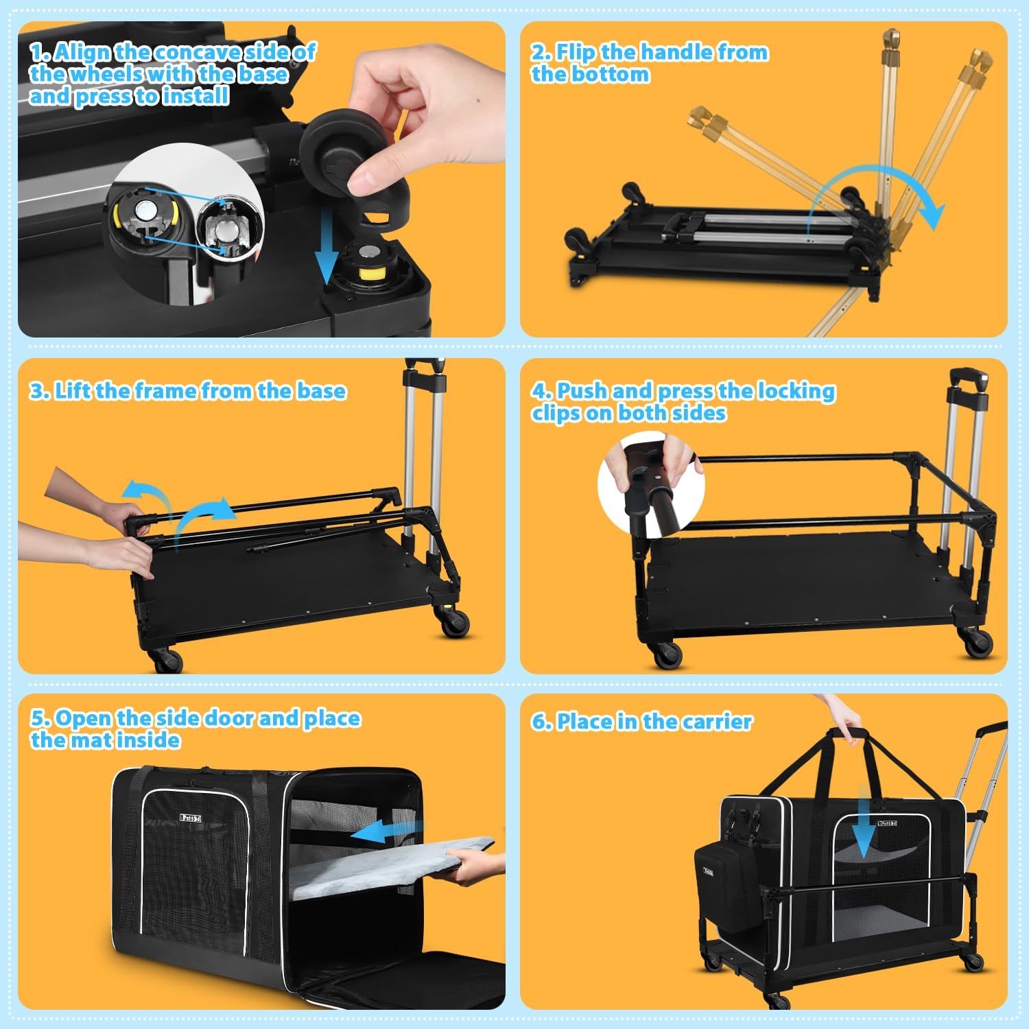 Petskd Side Expandable Extra Large Cat Carrier with Wheels and Litter Box, 24"x17"x17" Soft-Sided Pet Carrier for 2 Cats Under 55 lbs with Zipper Locks for Car Travel (Black)