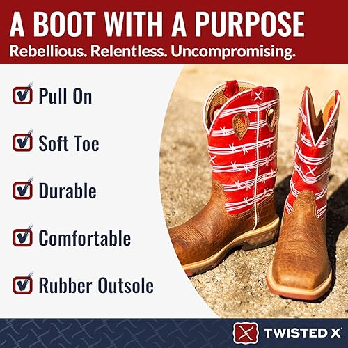 Miniatura 5 de Twisted X Botas de trabajo Western de 12" para hombre, Sillín envejecido y rubí