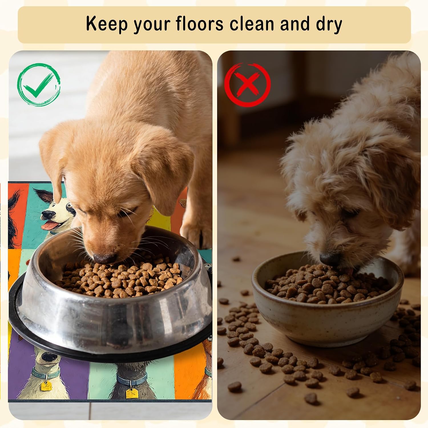Nuxovilar Canine Portrait Pet Food Mat Polyester 23.62x17.71 Inches image 5