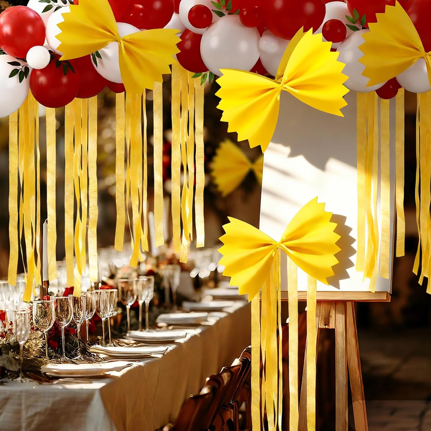 138 Pcs Pasta Party Decorations Italian Party Decorations Red and White Balloon Garland Arch Kit with Yellow DIY Spaghetti Craft for Pasta Pizza Theme Baby Shower Birthday Supplies