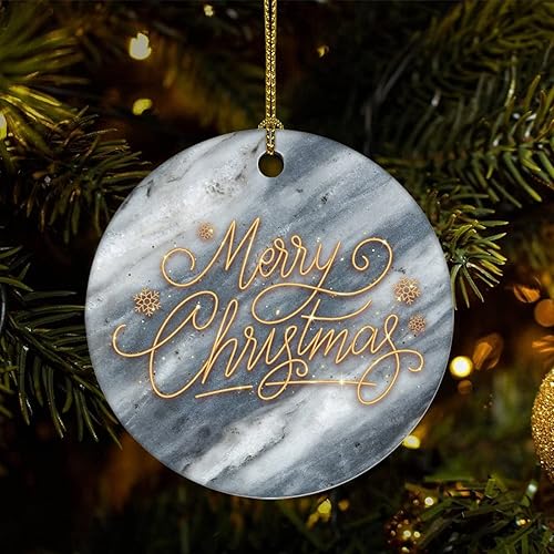 Vista 5 de Two-Side Printed Merry Christmas Marble Ceramic Christmas Ornament, Novelty for Family Friends Kids, Natural Marble Christmas Keepsake Pendants