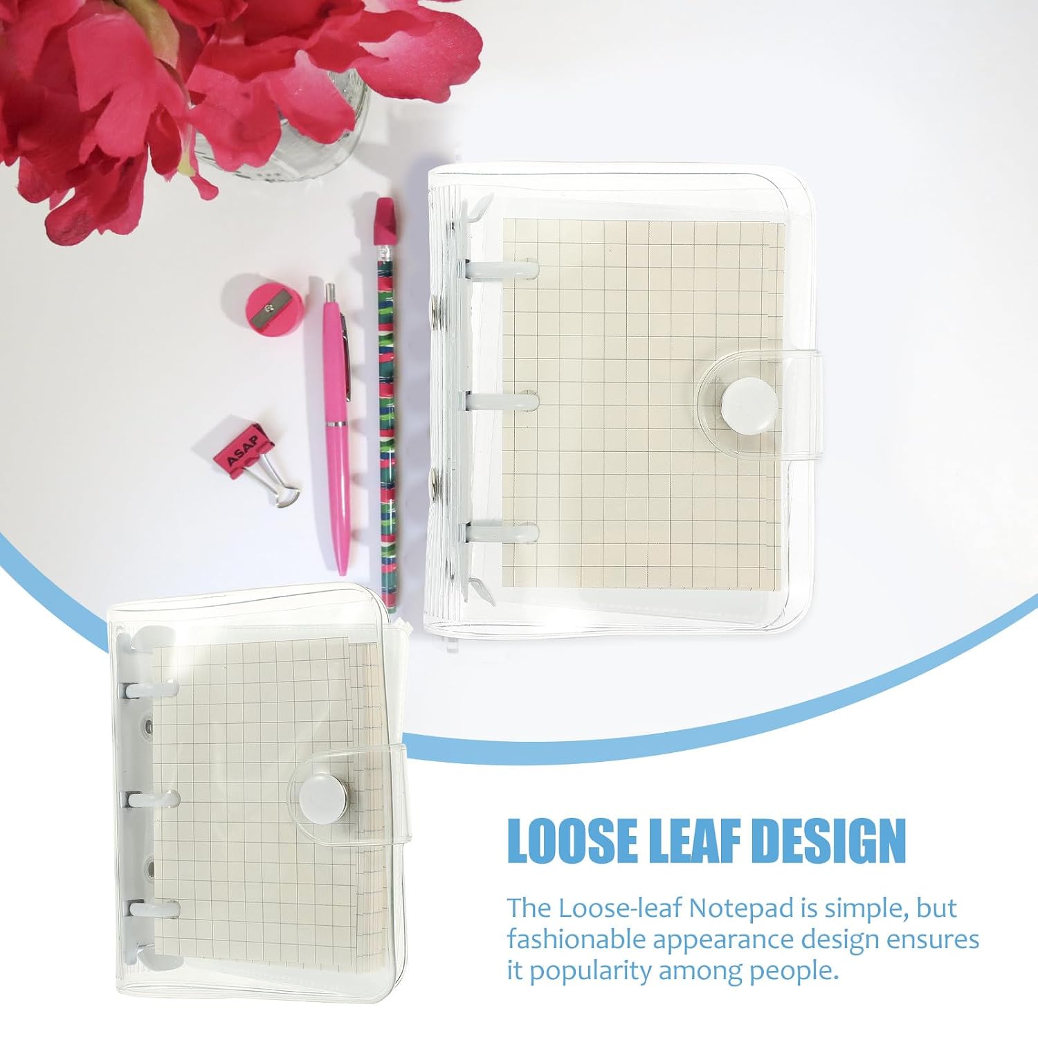 TIDTALEO Mini Notepad Cover Loose-leaf Notebook Portable Small Scrapbook Binder with White Clips for Students and Office Use