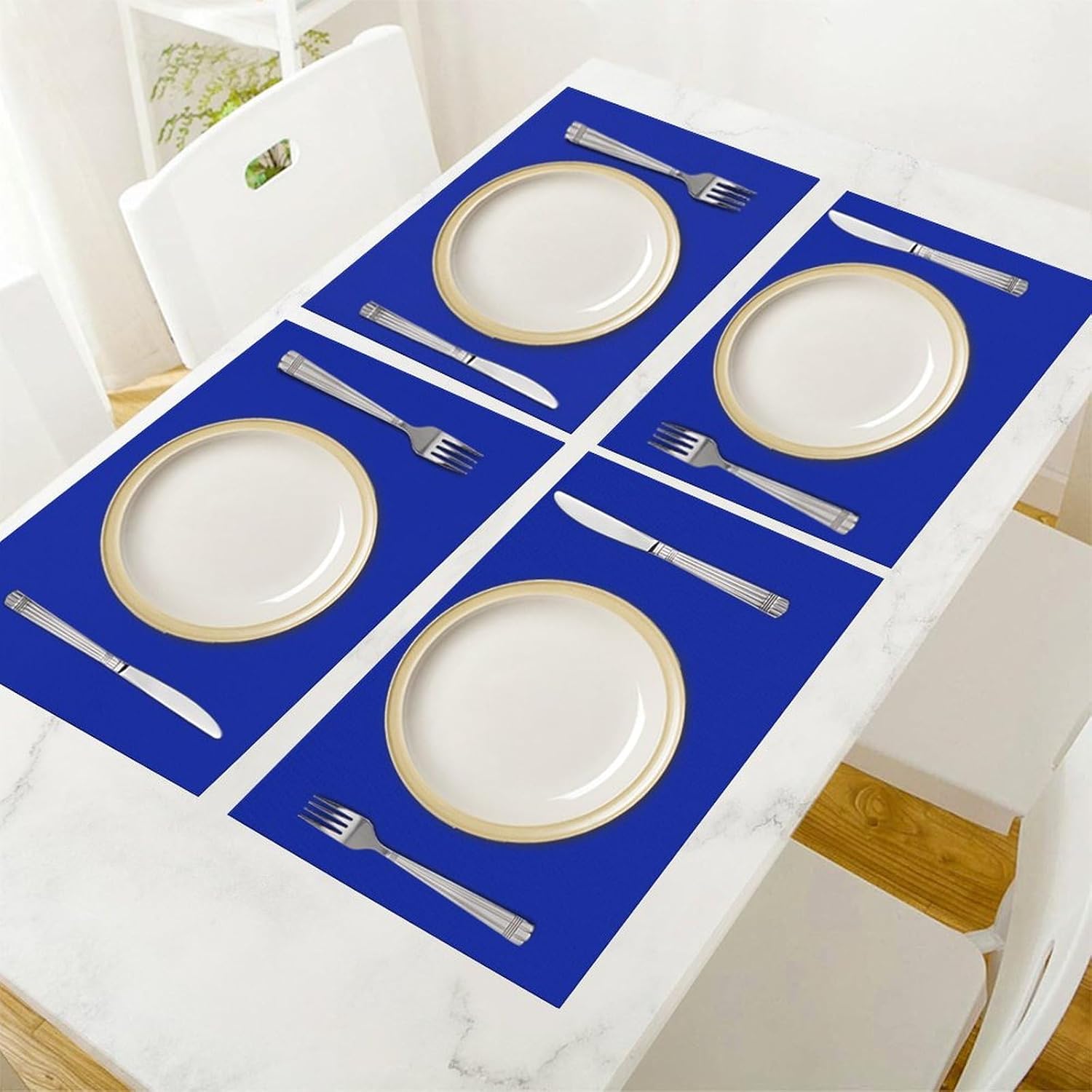 Placemats Set of 4, Royal Blue Place mats for Dining Table Heat-Resistant Washable PVC Table Mats 17.7" x 11.8"