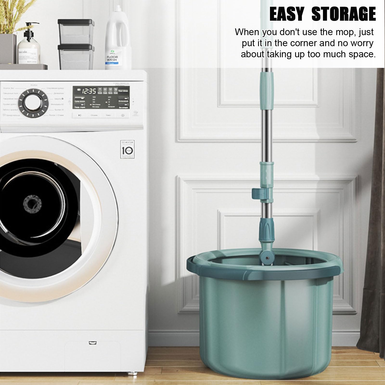 Mopa giratoria y cubo con juego de escurridor, fregona de microfibra fácil de escurrir, sistema de limpieza de suelo giratorio de 360°, ideal para el hogar y la oficina