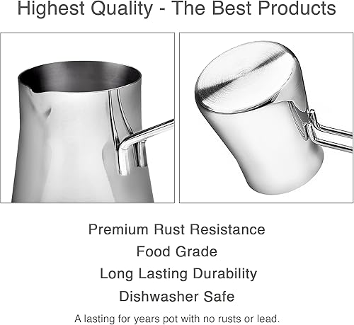 Miniatura 4 de Crystalia Cafetera turca de acero inoxidable 1810, cafetera para estufa, calentador de leche, café árabe griego Cezve Briki, 28 34 oz (plata, grande)