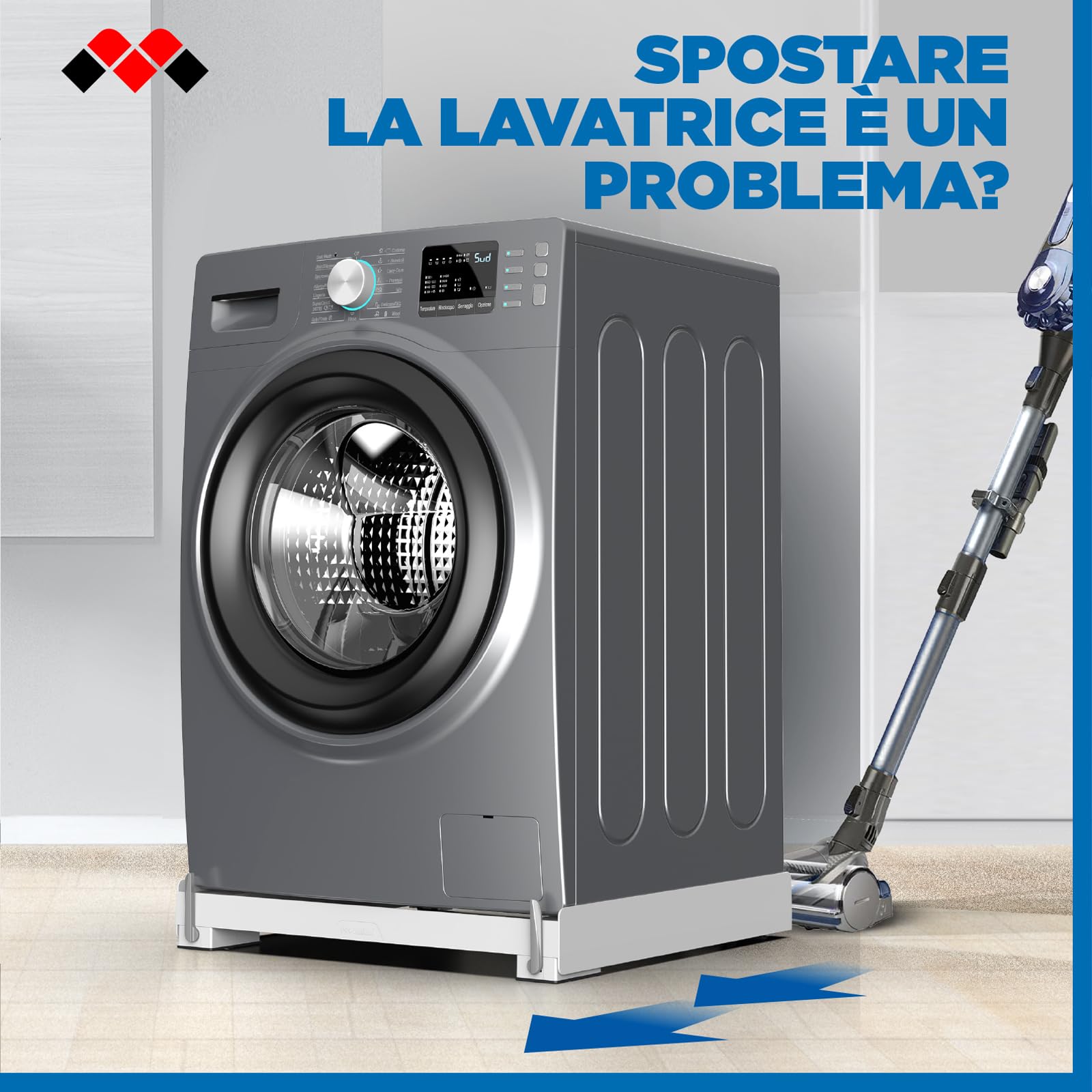 Meliconi BASE MOVE EVO SIOC, Base per Lavatrice con Ruote e Freni, Imballo ecologico e Anti Rottura, per elettrodomestici standard 60x60cm, supporta 250kg, anche per colonna bucato, bianca