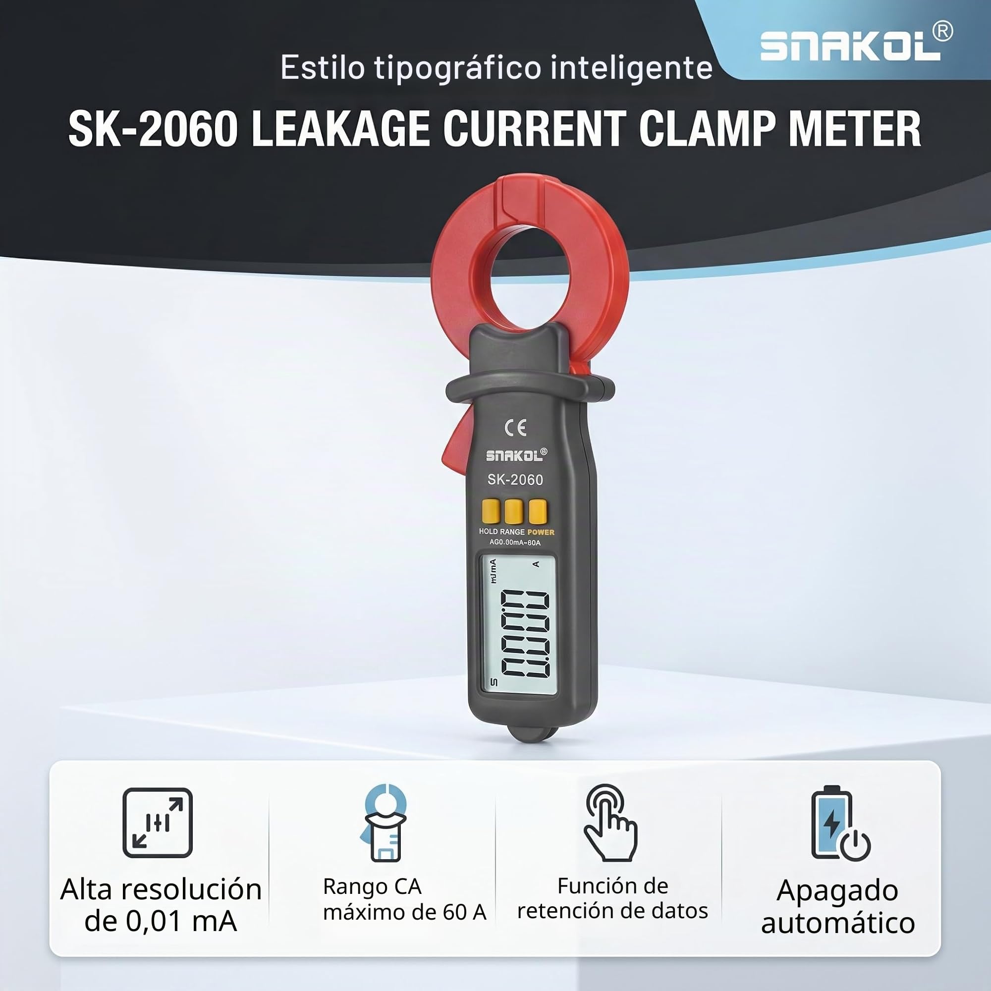 Garosa Pinza Amperimétrica Digital Probador de Fugas de Corriente CA CC 60 A Pinza Amperimétrica de Microamperios de Rango Automático con Apertura de Mandíbula de 30 Mm para Mediciones Eléctricas