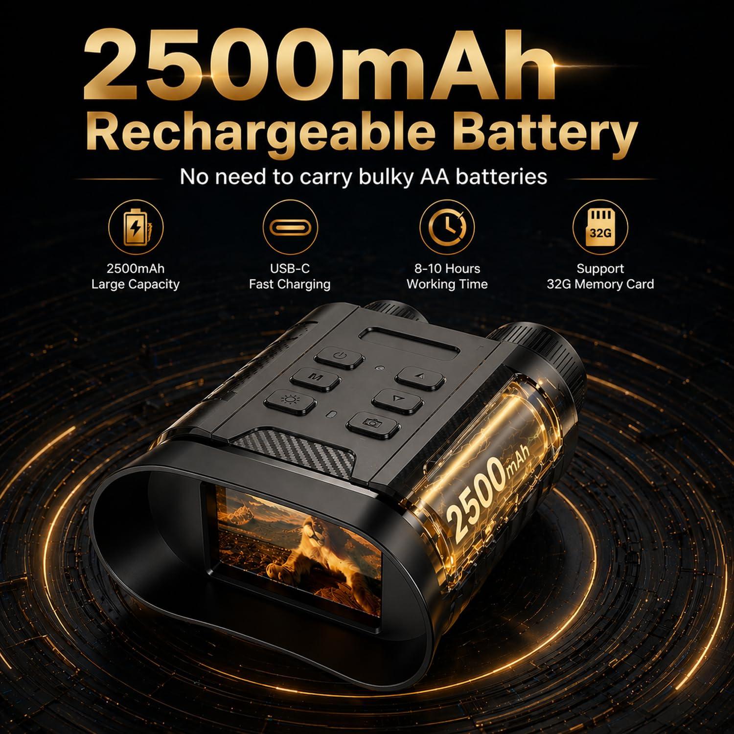4K Binoculares de Visión Nocturna,Batería Recargable de 2500mAh