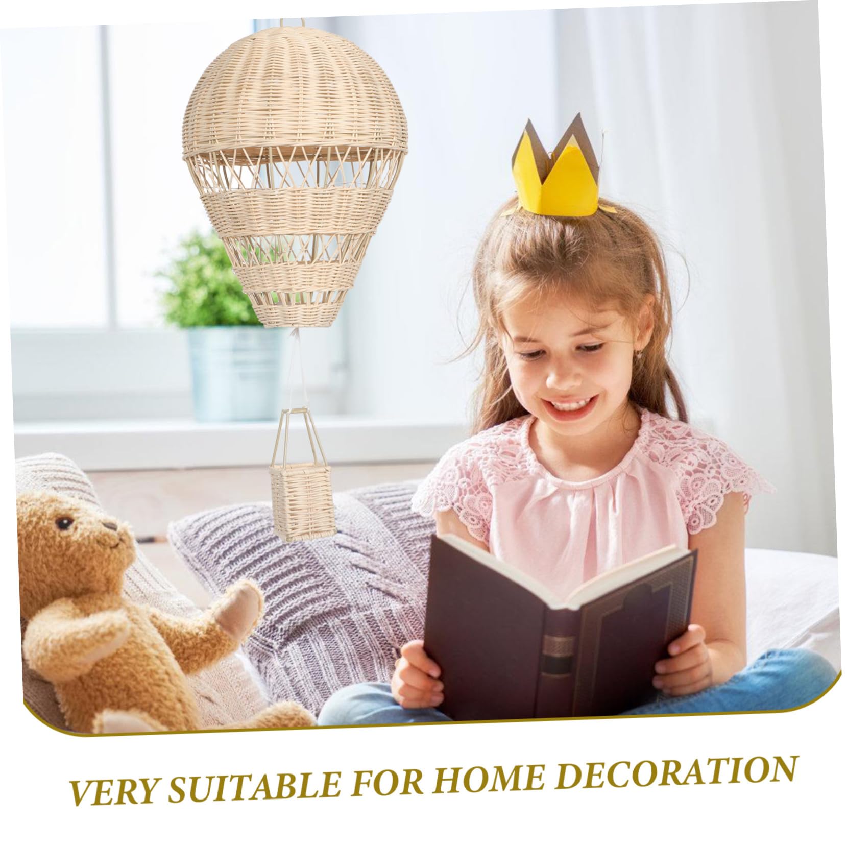 Uonlytech Geflochtener Heißluftballon Vielseitig Einsetzbar aus Natürlichem Rattan Hängende Dekoration mit Lichterkette Handgefertigt im Pastoralen Stil für Kinderzimmer