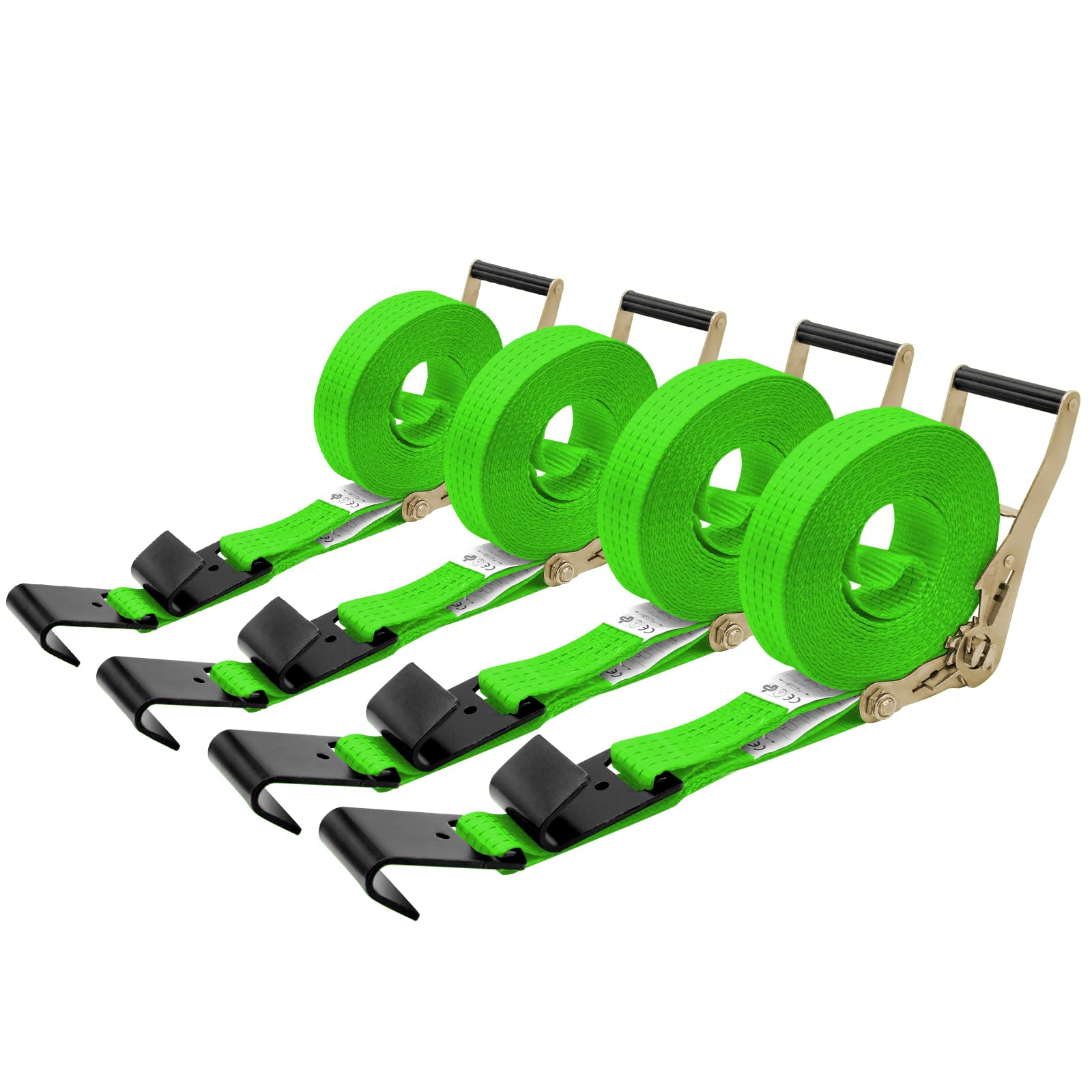 Confezione da 4 cinghie a cricchetto da 5,1 cm e 9,1 m, con gancio piatto, resistenti, per rimorchi, camion, carico di carico 4.535,9 kg, carico di rottura
