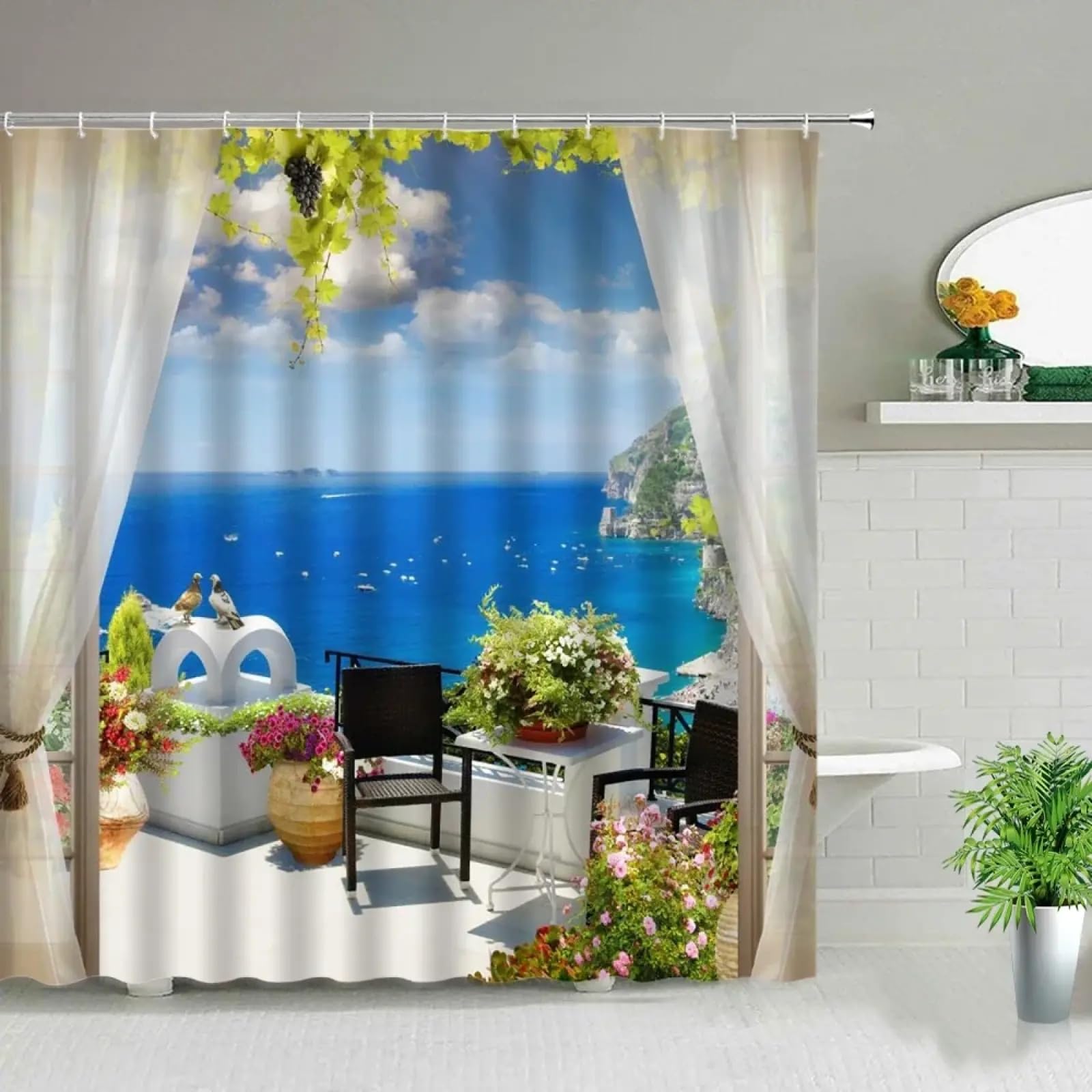 Rideau de douche rideau salle de bain paysage fleur tissu 150x223