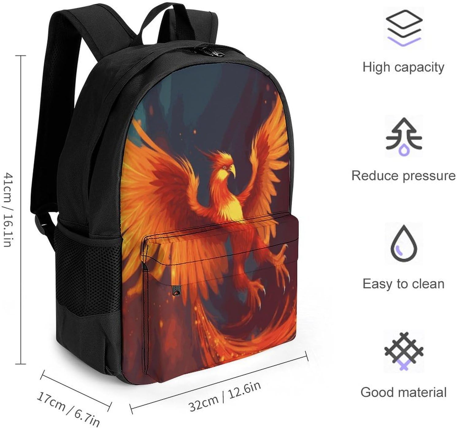 Orange Red Phoenix Backpack Daypack Travel Backpack | Lightweight Casual Laptop Backpack for Women Men Aesthetic Travel Bag for Weekender Business Hiking Outdoor