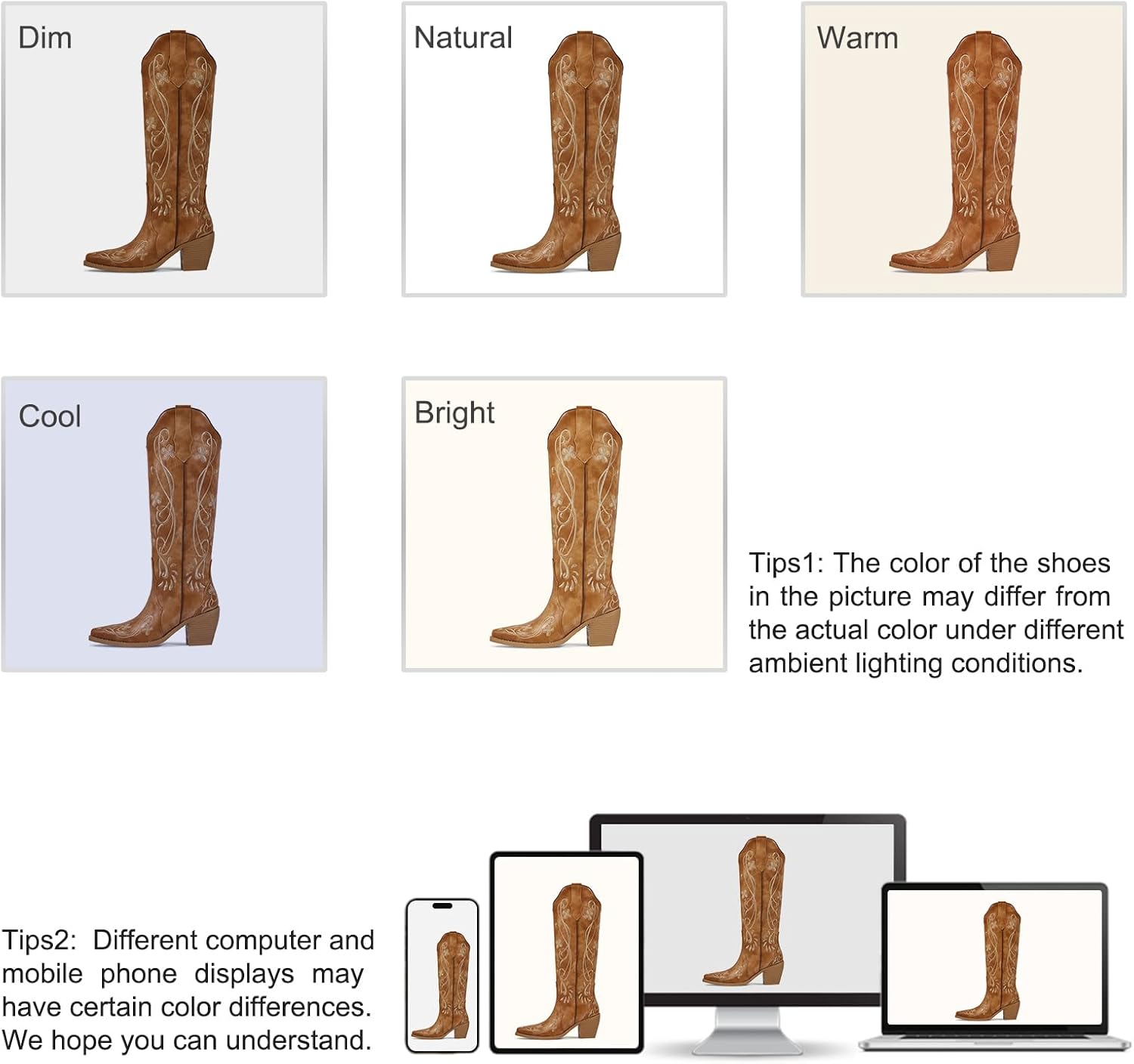 wetkiss Cowboy Boots for Women Knee High Cowgirl Boots, Western Boots with Floral Embroidered Pointed Toe Chunky Heel Pull On Retro Vintage Classic Tall Boots for Ladies - Image 4