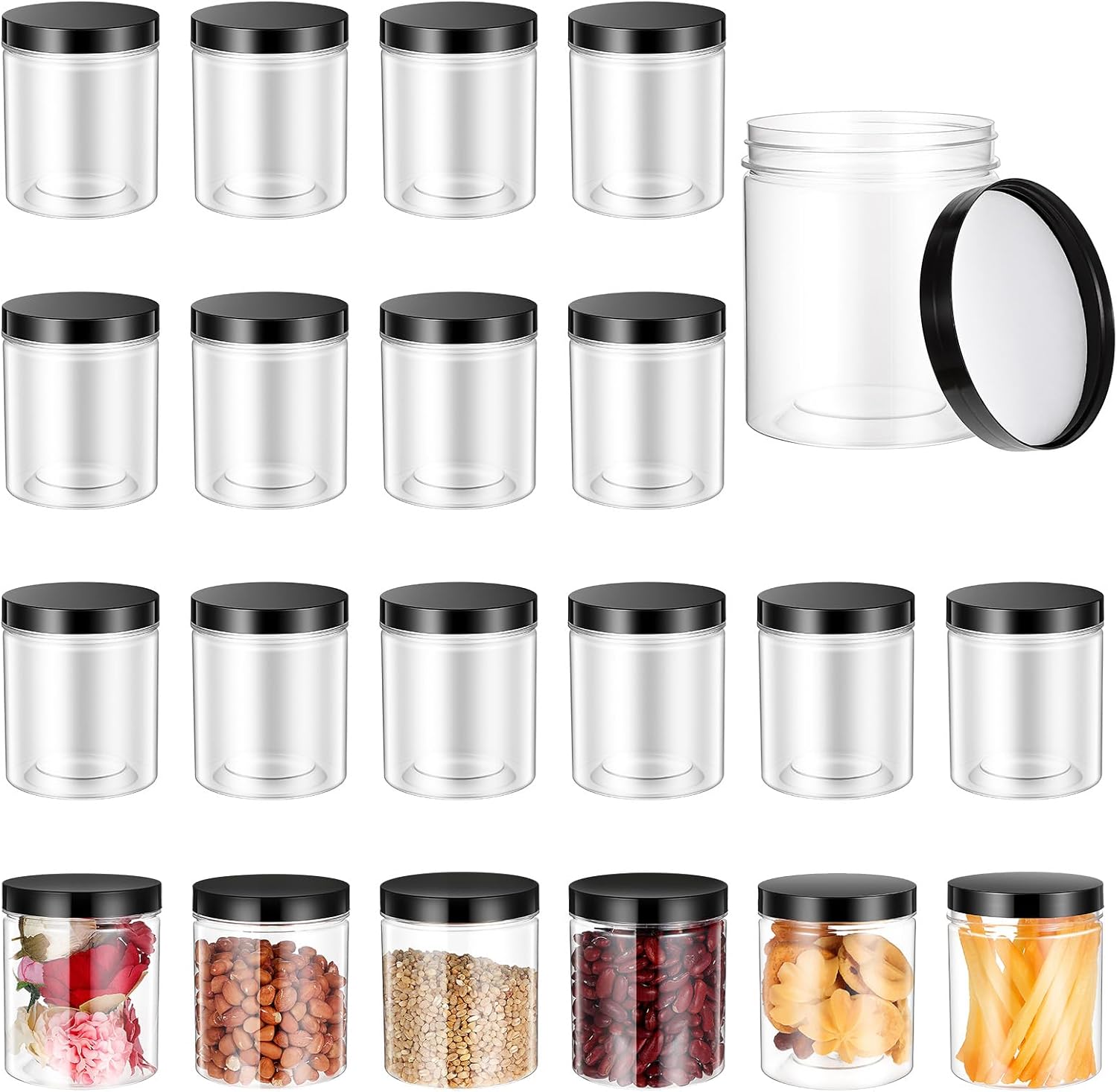 20 Pcs 16 oz Plastic Jars with Lids, BPA Free Clear Slime Containers, Leak Proof Empty Airtight Storage Jars for Food, Cosmetics, Crafts