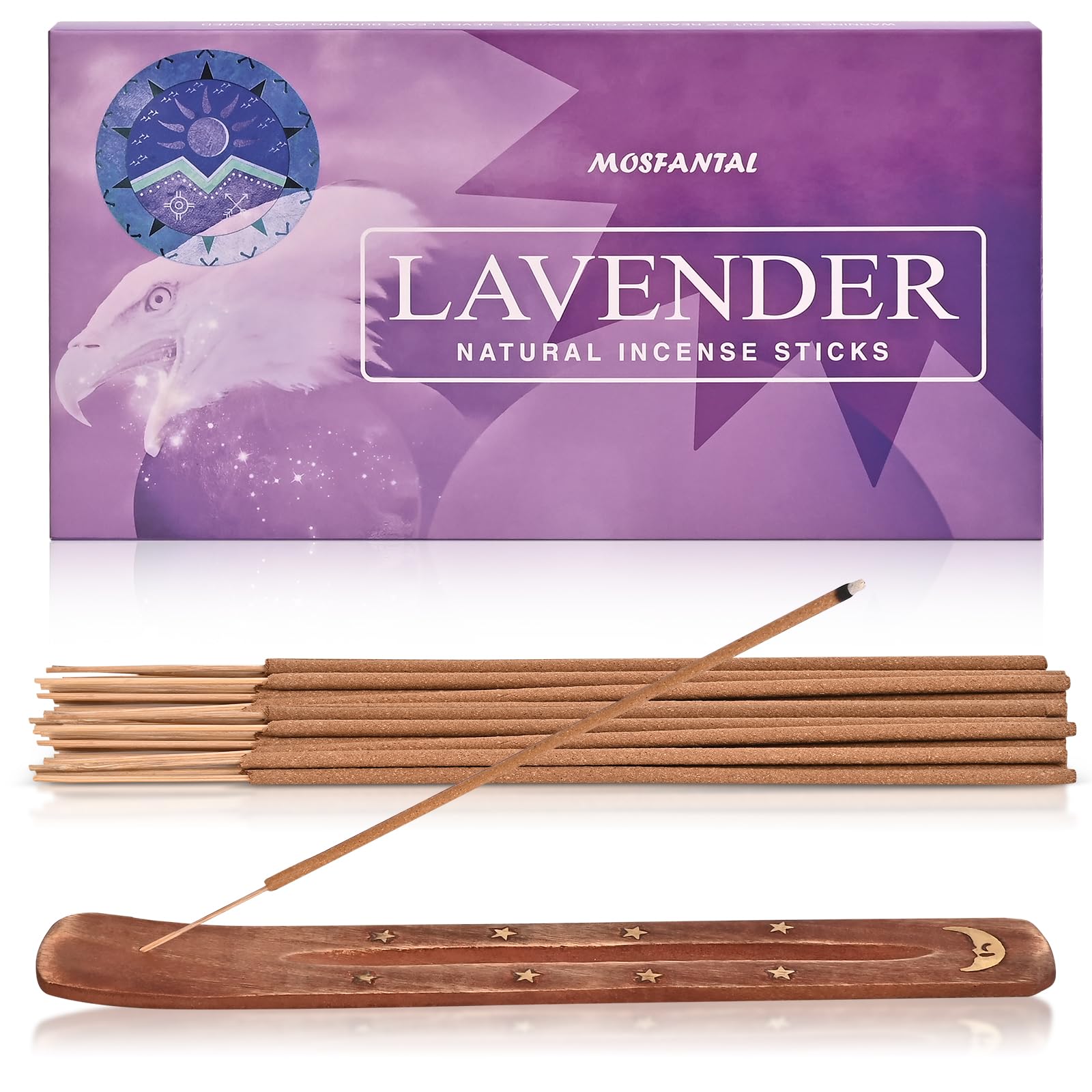 Lavendel-Räucherstäbchen, natürliche Räucherstäbchen für Entspannung, Meditation und Schaffung einer ruhigen Atmosphäre (100 Stäbchen und 1 Brennerhalter)