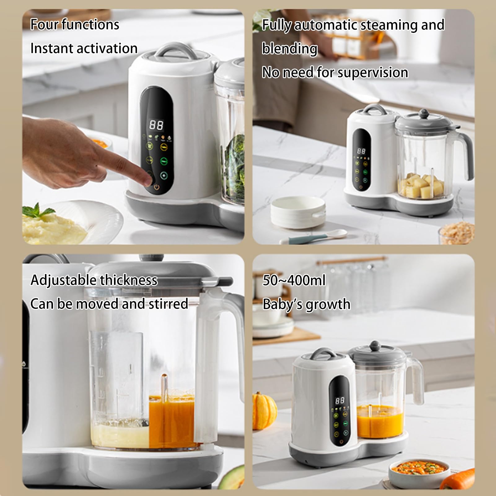 Máquina de alimentos para bebés, vaporizador y licuadora de alimentos para bebés, procesador eléctrico todo en uno, 450 W, acero inoxidable, máquina automática de puré, carne casera saludable de