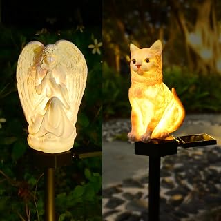 Guardian Angel Garden Decor Solar Light Outdoor Yard Statues Cat Solar Light Ornaments Lawn Decorations Cute Animal Stake