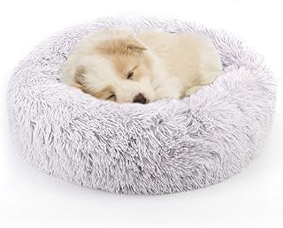 Donut Dog Cat Bed, Soft Plush Pet Cushion, Anti-Slip Machine Washable Self-Warming Pet Bed - Improved Sleep for Cats Small Medium Dogs (Multiple Sizes)