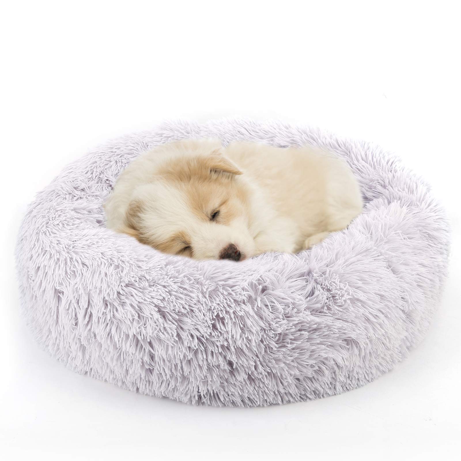 NOYAL Calming Donut Dog Bed for Small to Medium Dogs & Cats - Plush Faux Fur Anti-Anxiety Pet Bed with Machine Washable Cover & Non-Slip Base