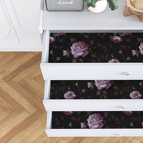 Miniatura 6 de Papel tapiz floral negro para despegar y pegar, papel tapiz de vinilo para pegar y pelar, papel de contacto rosa oscuro para gabinetes, papel de