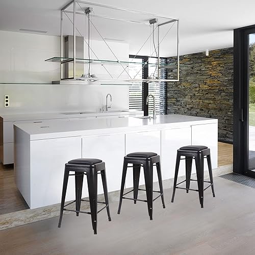 Miniatura 181 de GIA Taburete de mostrador sin respaldo de 24 pulgadas, cantidad de 4, bronce con asiento de madera clara Negro -,Café,Gris,gris, (Gun