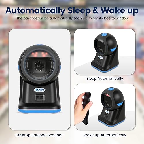 Miniatura 4 de OBZ Escáner de código de barras manos libres 1D 2D QR, escaneo automático omnidireccional de detección lector de código de barras con cable USB