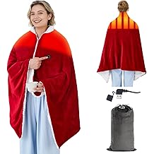 USB Heated Blanket for Keeping Warm, Cordless Wearable Throw with 3 Heat Levels, Battery Operated(No Power Bank Included) Shawl for Outdoor Use（red）