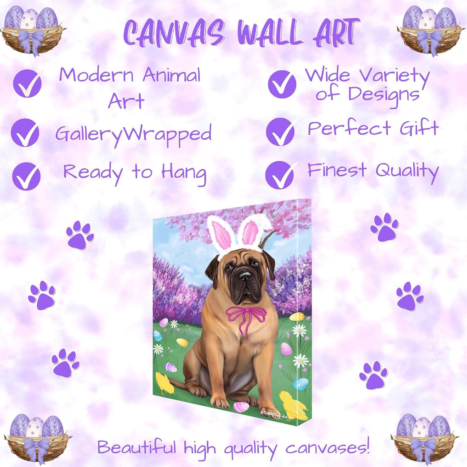 Easter Holiday Bullmastiff Dog Canvas Wall Art - Premium Quality Ready to Hang Room Decor Wall Art Canvas - Unique Animal Printed Digital Painting for Decoration, 11"x14" - CVSP68908