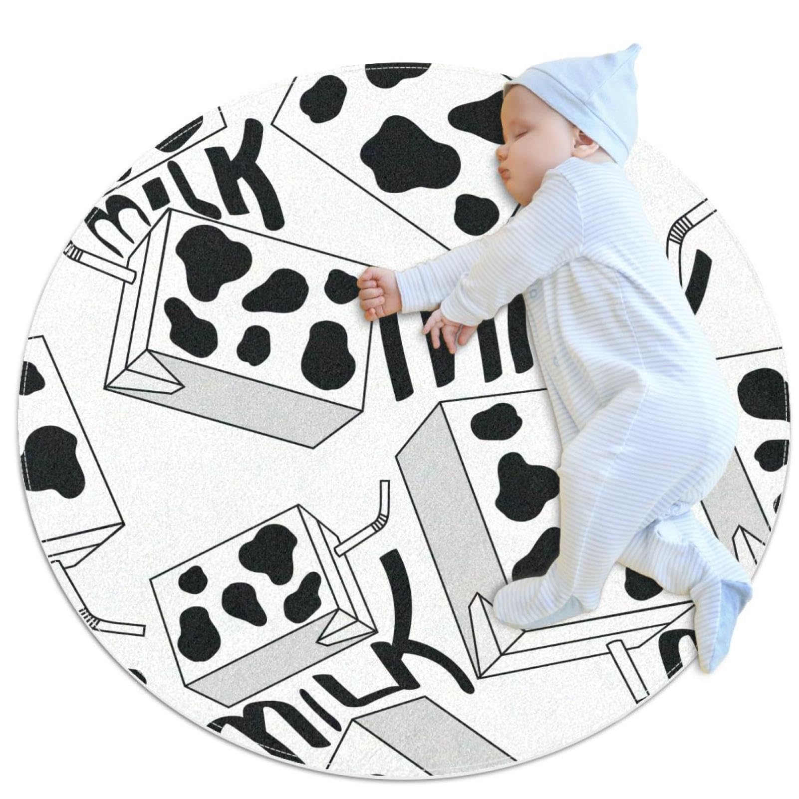Tapis de salle de bain antidérapant imprimé vache noire rond 1m pour chambre