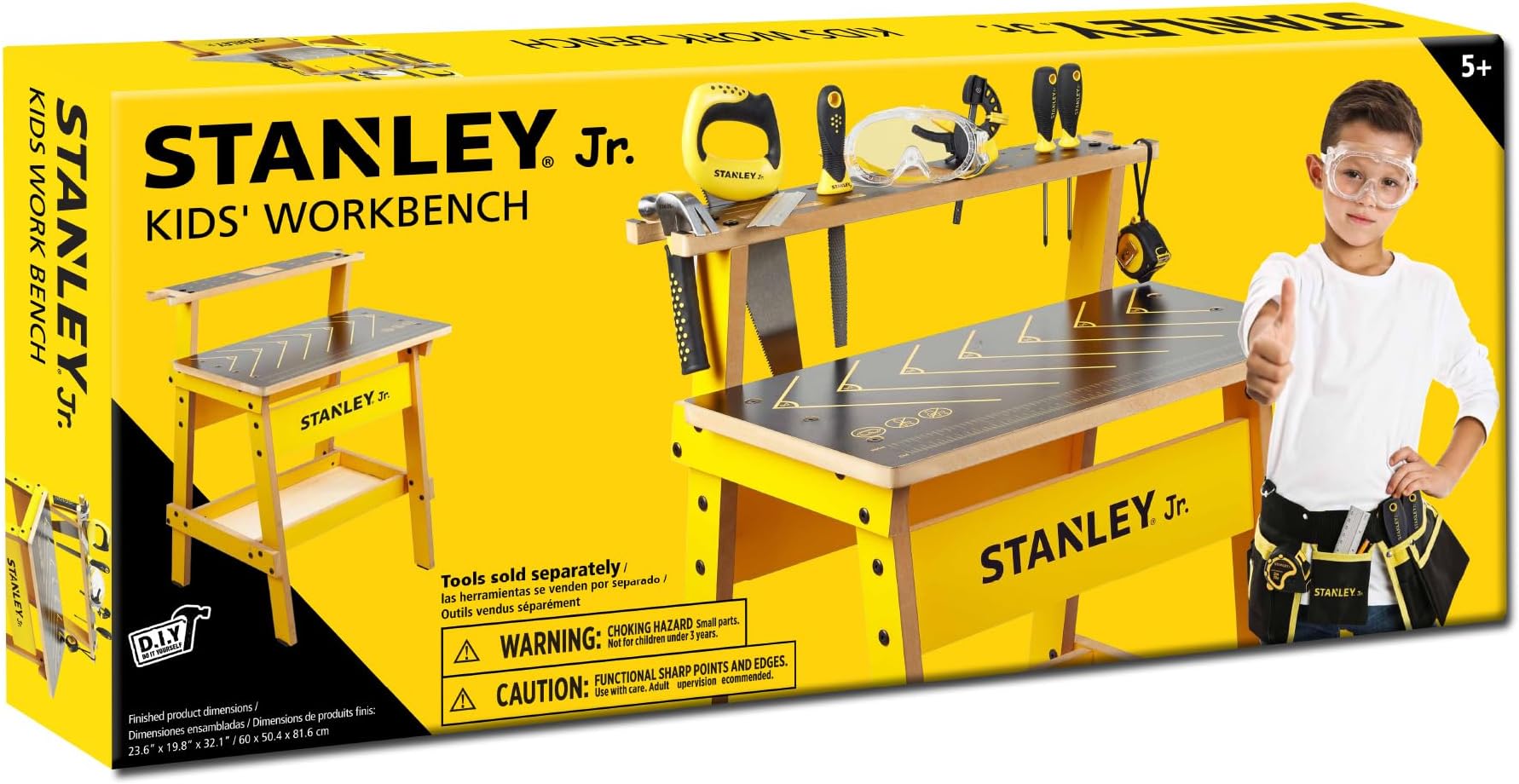 Stanley Jr. Kids Work Bench – Real Wood Craft Kits Fun Work Bench – Workshop Tool Bench for Kids – Children’s Play Work Bench – Play Construction Sets