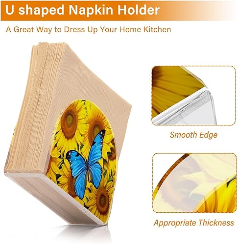 Miniatura 4 de Servilletero acrílico con forma de U con forma de girasol y mariposa, soporte para servilletas de cóctel de papel antideslizante para mesas, cocina,