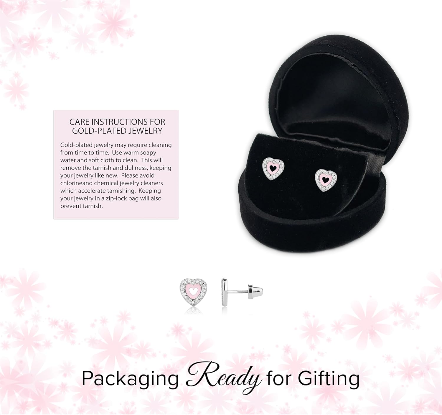 Cherished Moments Children's .925 Sterling Silver Pink Heart Earrings with Sparkling CZ Stones and Safety Screw Backs for Babies, Toddlers, Kids, or Little Girls - Image 6