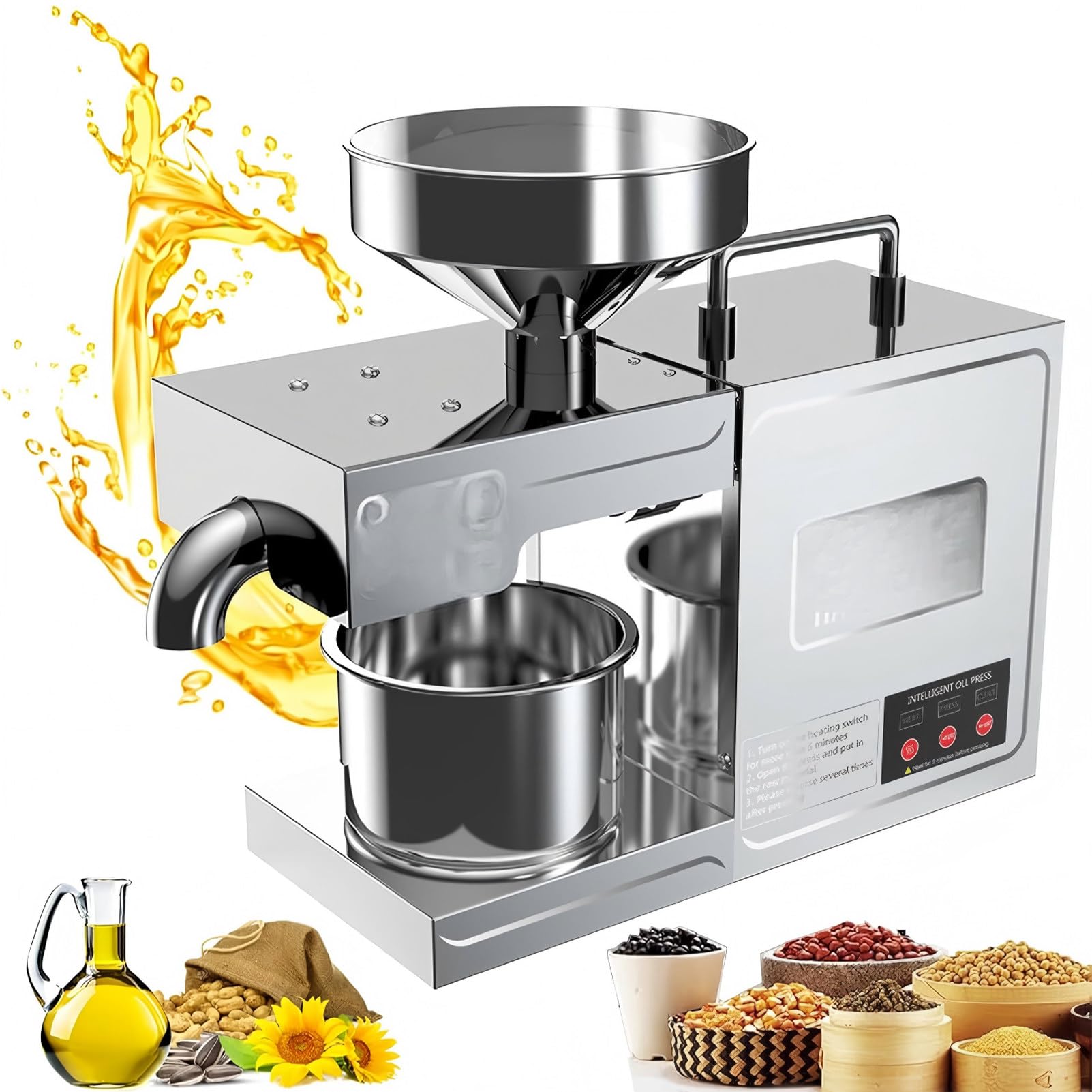PweKzxt Automatic Oil Press Hot/Cold Oil Extraction Machine,Essential Oil Press Machine, Commercial Oil Press Machine, Kitchen Oil Press Machine,for Various Seeds and Nuts