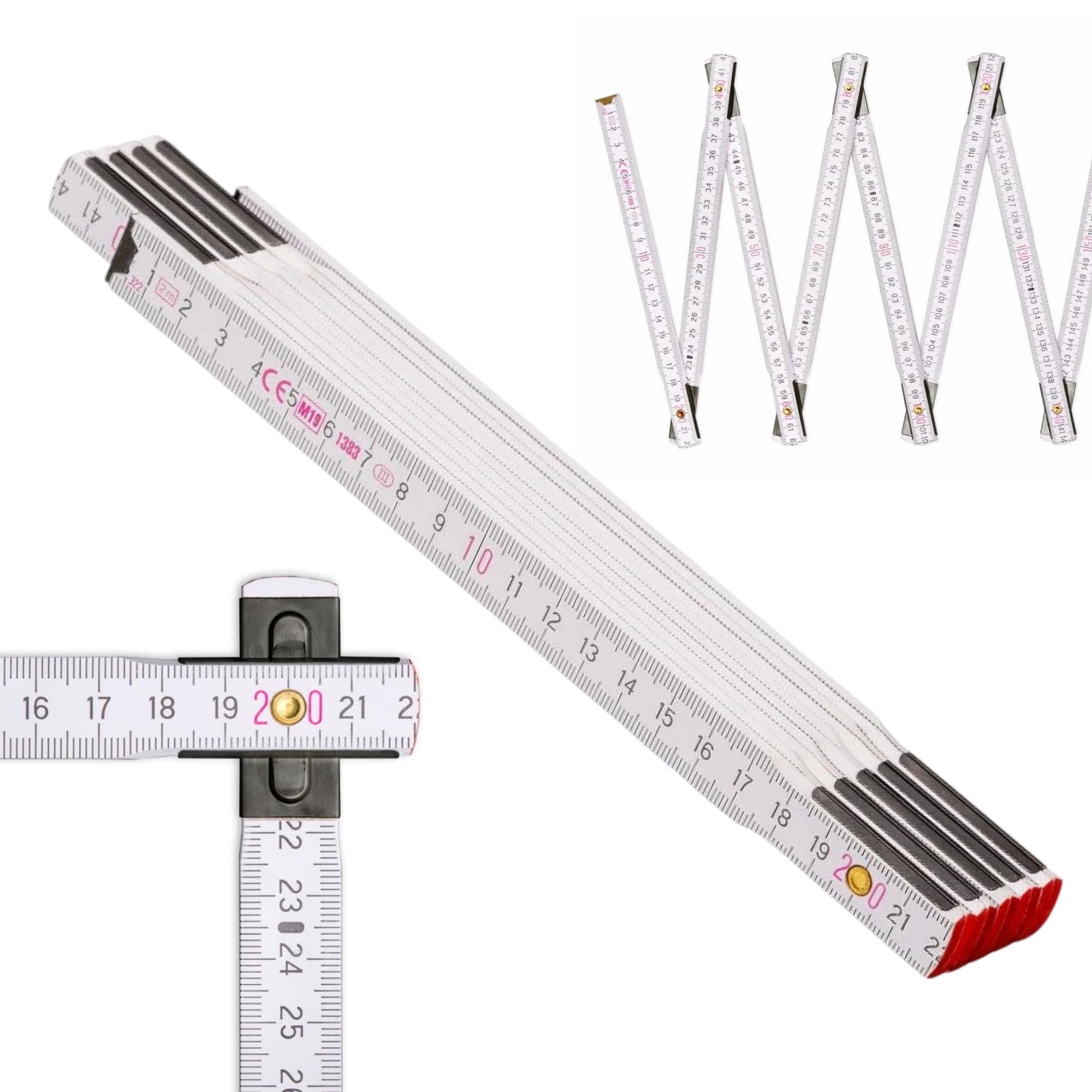 Metrie™ Zollstock Perfekt 10 – Gliedermaßstab 2m | Weiß | Lackiertes Holz, schwarze Stahlgelenke – Duplex Teilung, Hergestellt in der EU | Robuster & Präziser Holz-Gliedermaßstab | 1 Stück