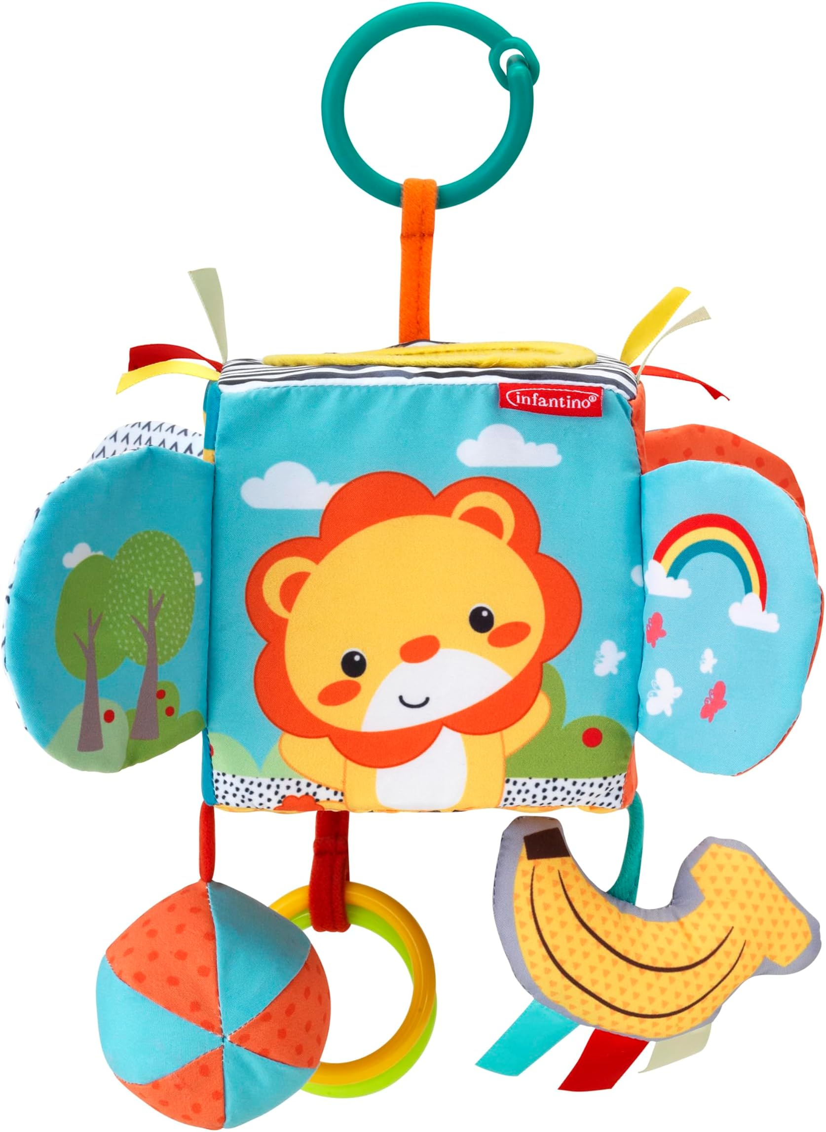 Infantino Big Top Discovery Cube - Development Toy with peek-a-Boo Mirror, Clacker Rings, Hidden Ball and More, BPA-Free, for Babies and Toddlers