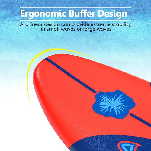 Miniatura 5 de Giantex 6 pies Tabla de surf tablas de surf de Foamy Surf Playa Océano color Rojo Rojo y azul,Blanco y azul,Amarillo y azul