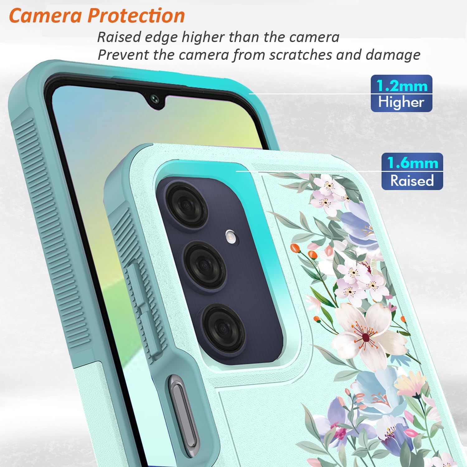 for Samsung Galaxy A16 5G/4G Case: Cute Flowers Floral Design for Girls Women Slim Soft TPU Bumper Shockproof Silicone Cell Phone Cover (Mint Green/Magnolia) - Image 3