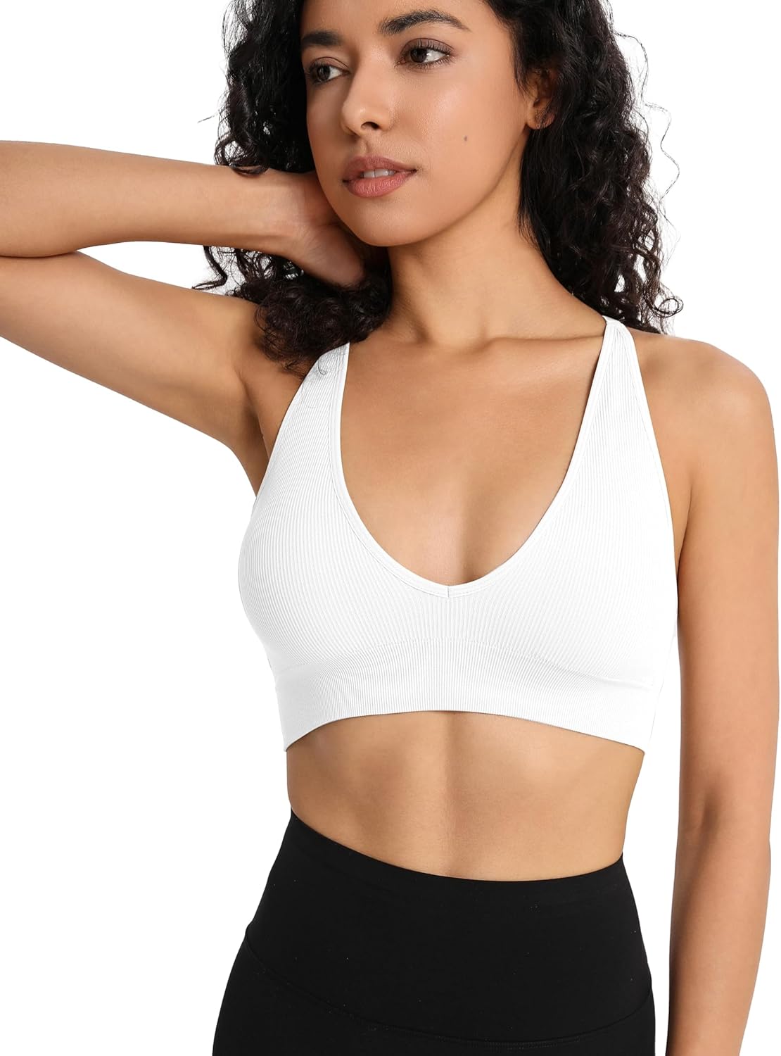 INIBUD Sports Bra for Women Halter V-Neck Racerback Minimizer Padded Bralettes Longline Crop Tops Seamless Workout - Image 7