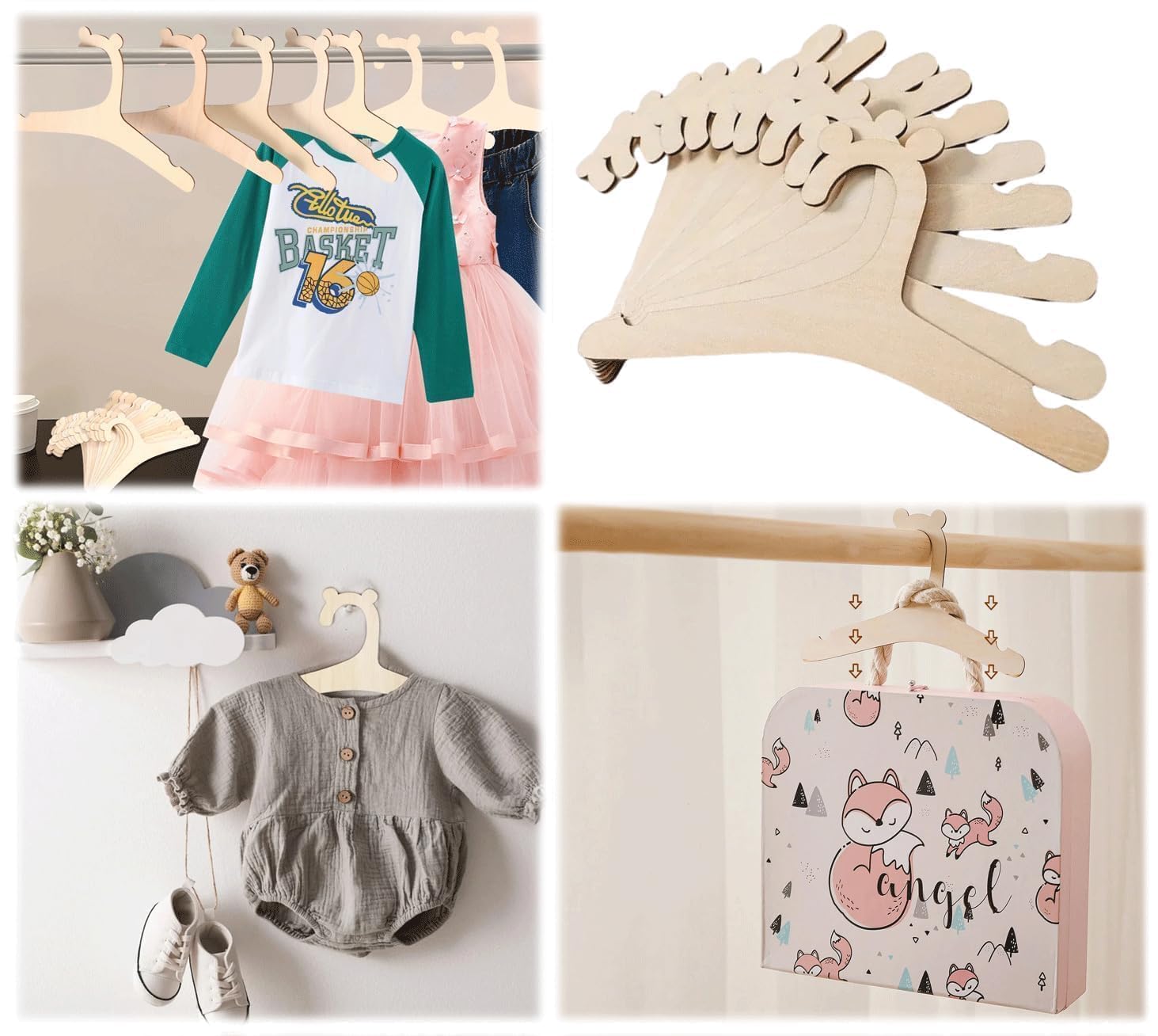 Lot 15 Cintres Bébé Bois Antidérapant – Avec Pinces, Style Nordique Mignon, Pour 0-12 Ans