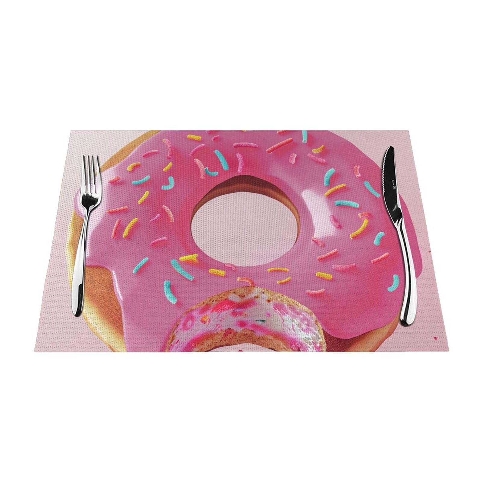 Donut Printed PVC Placemat 6 PCS for Kitchen Dining Table Heat-resistand Washable Table Mats 18x12 in