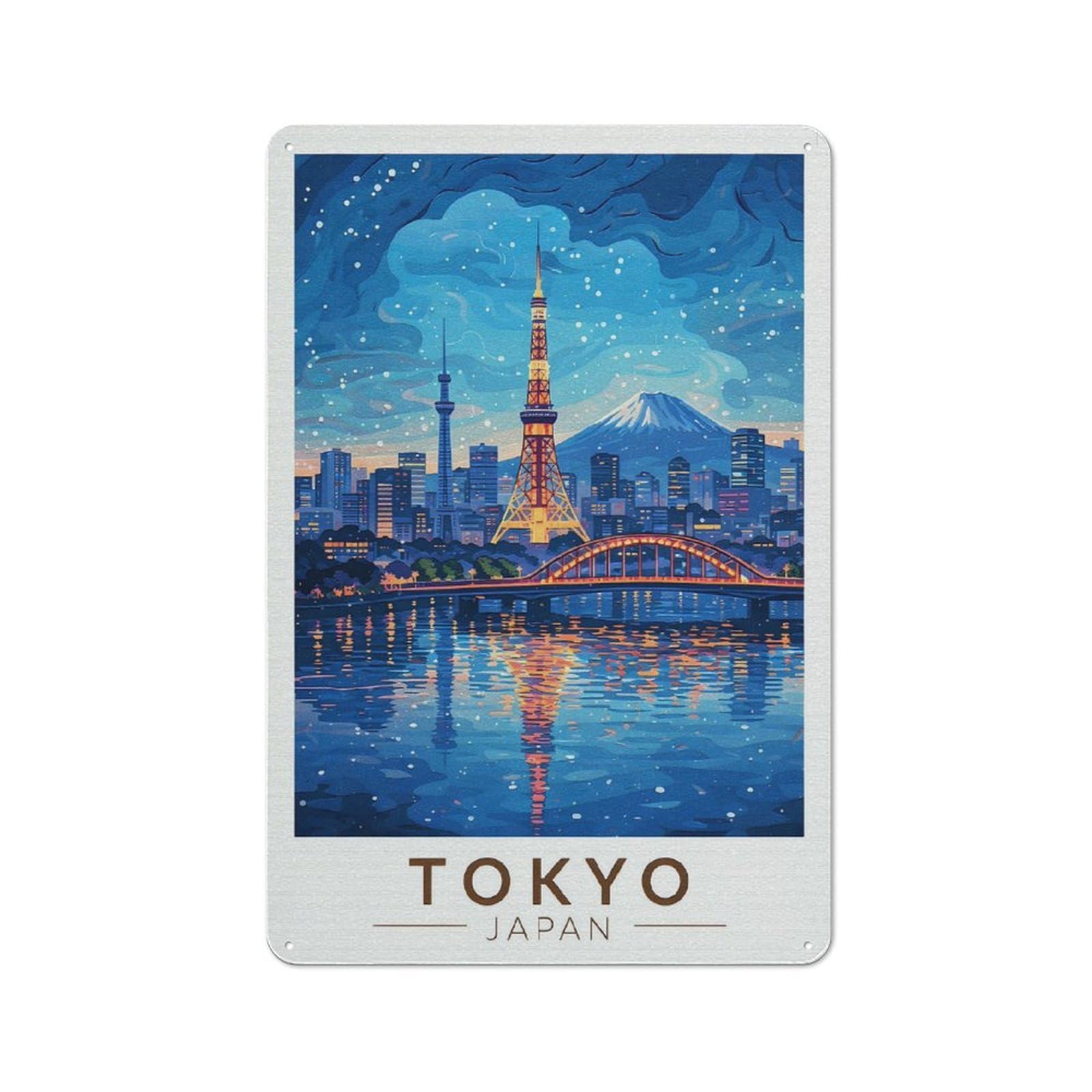 Rustic Tokyo Cityscape at Night Rustic Tin Sign 30x20cm, Porch Wall Decor for Greenhouse, Garden Room, Cafe Or Entryway