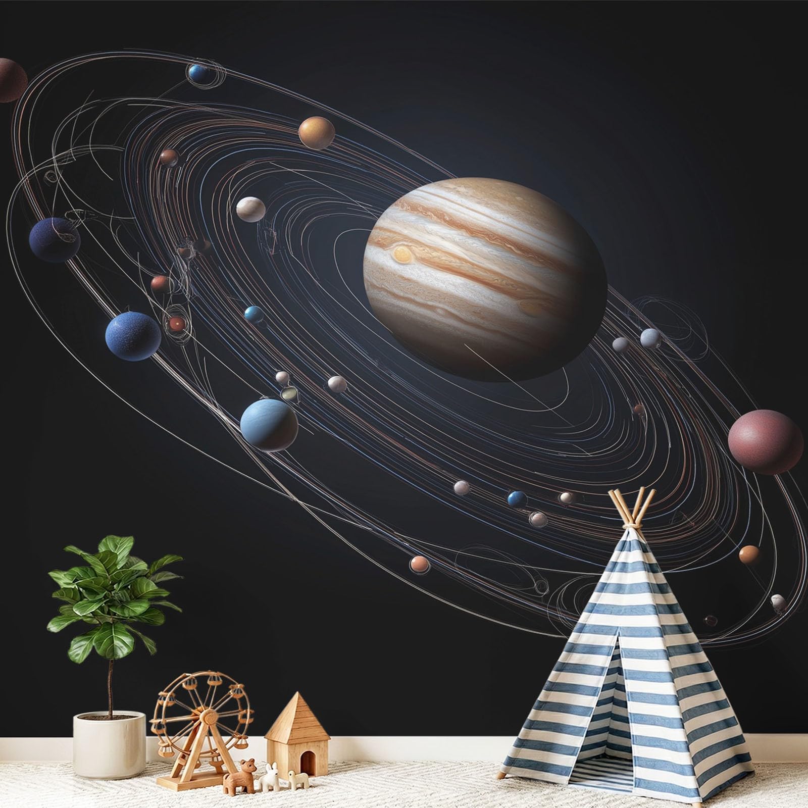 Technologia z motywem kosmosu, planeta Jowisz, tapeta ścienna, dekoracja ścienna, tapeta z motywem, 300 x 210 cm, dekoracja ścienna, tapeta ze wzorem do salonu, sypialni