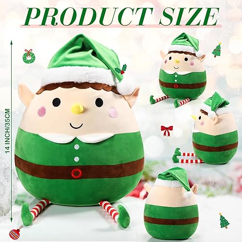Miniatura 2 de Almohada de felpa de elfo verde de Navidad de 14 pulgadas, almohada de peluche grande de Navidad para el hogar, dormitorio, oficina, sofá,
