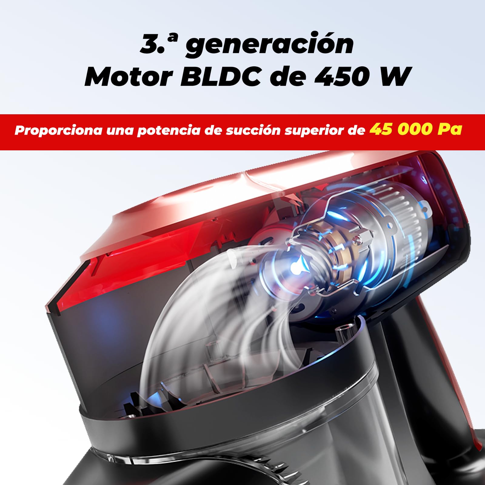 Akitas V10A Aspiradora sin Cable 45000Pa/450W/60Min Vertical Motor BLDC 3 Velocidades Ligera 2.15kg Cabezal Anti-Enredos para Pelo de Mascotas y Alfombras Batería de Litio