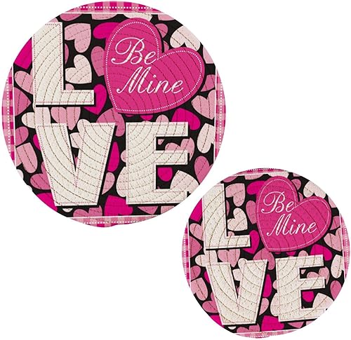 Trivet Mat Round 2PCS Pink Heart Shape Love Lettering Woven Potholders Kitchen Table Countertop Protector Hot Mats Pads Pots Farmhouse Coasters