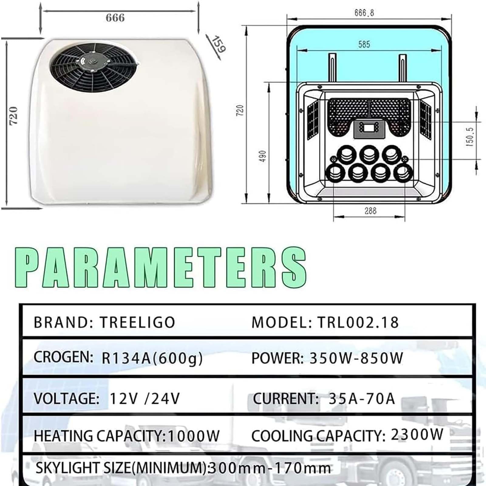 Condizionatore d'Aria 12V 24V DC Aria Condizionata Fredda e Calda per Camion Camper Autobus