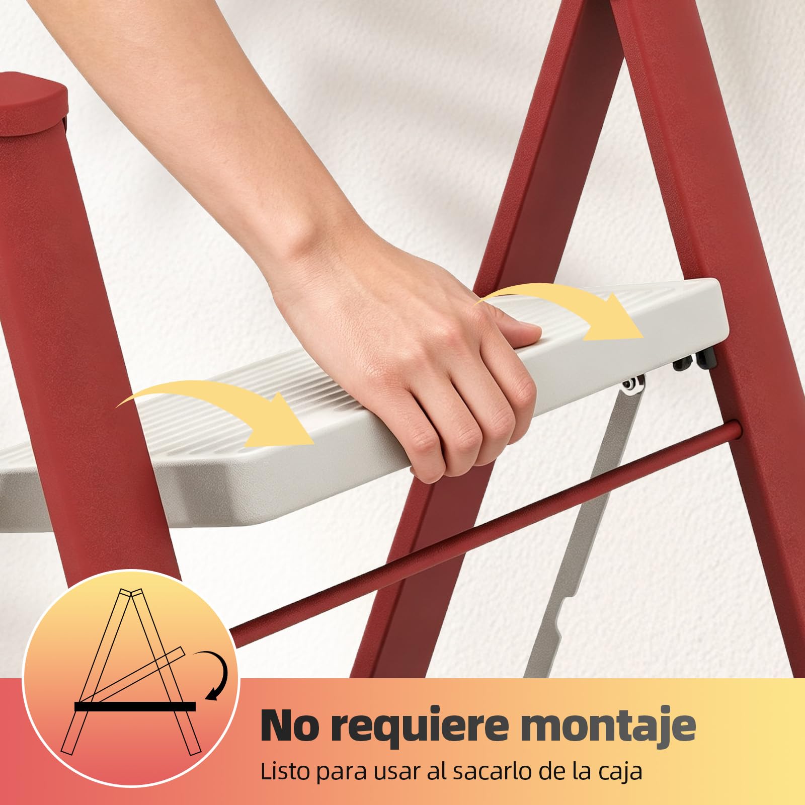 KINGRACK Escalera Plegable 3 peldaños sin barandilla, 150KG Rojo